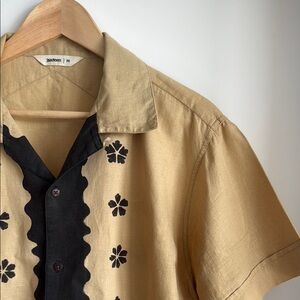 3sixteen Camp Collar Shirt in Tan Floral Print - Medium
